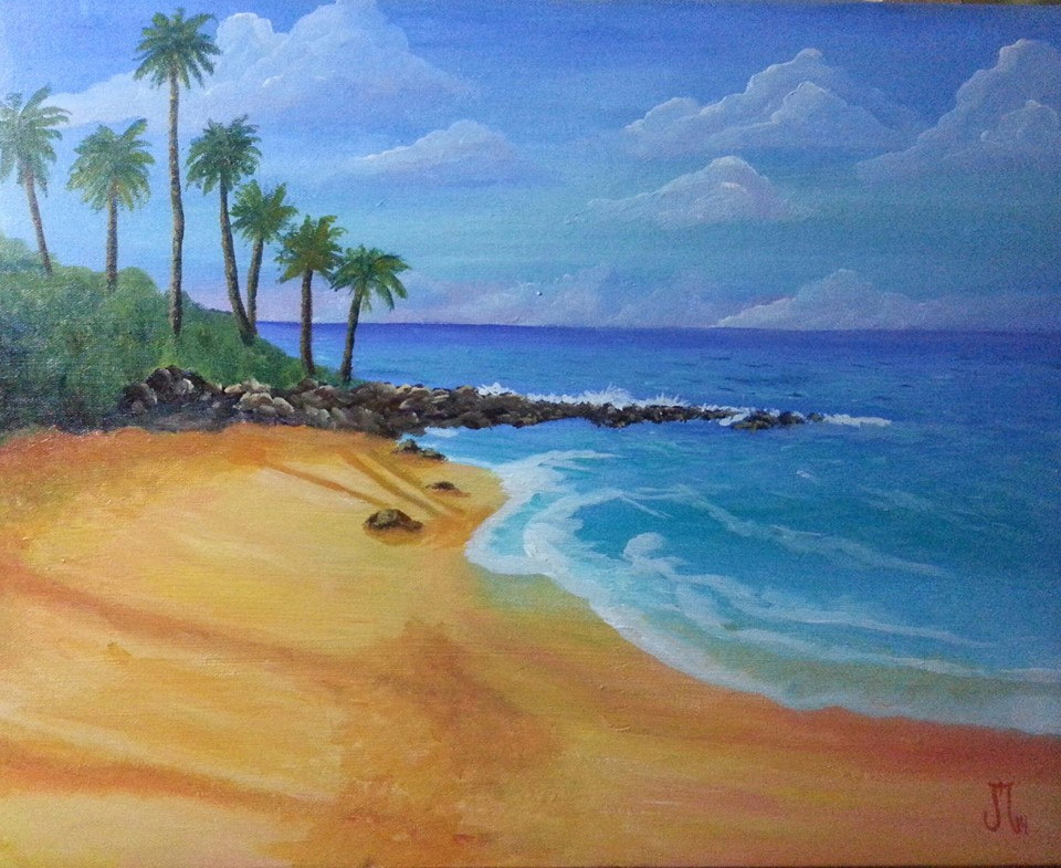 Beach, palm trees, tropical, beach painting, acrylic